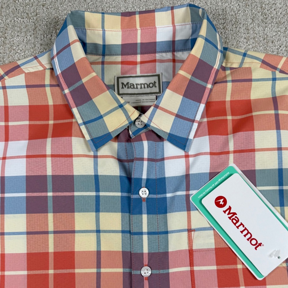 NEW Marmot Men Medium Pomelo Wayland AirExchange UPF40 Novelty SS Button Shirt